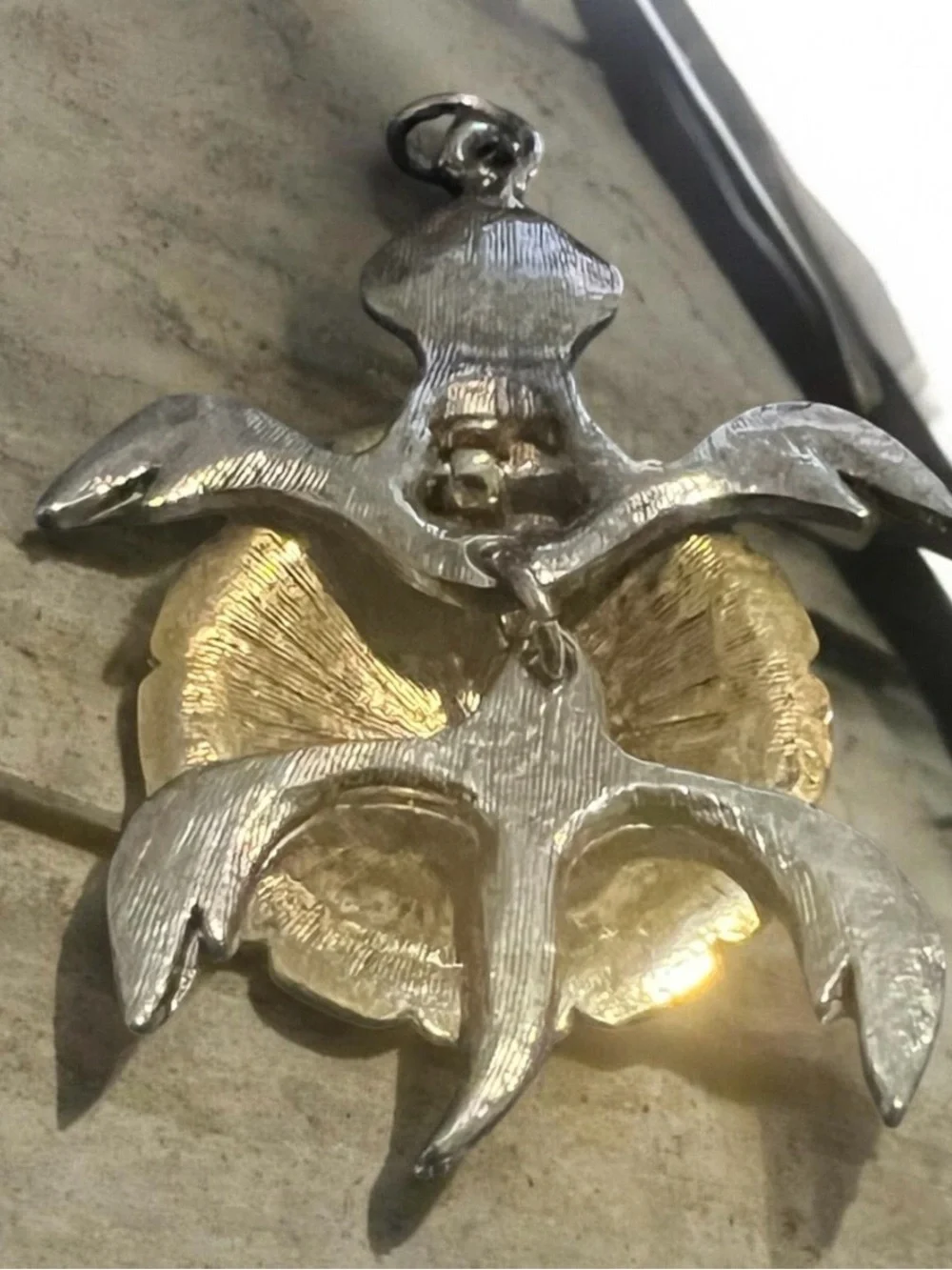 Vin 1970 Movable Turtle Pendant Two-Tone Brass & Pewter Finish, Articulated Legs